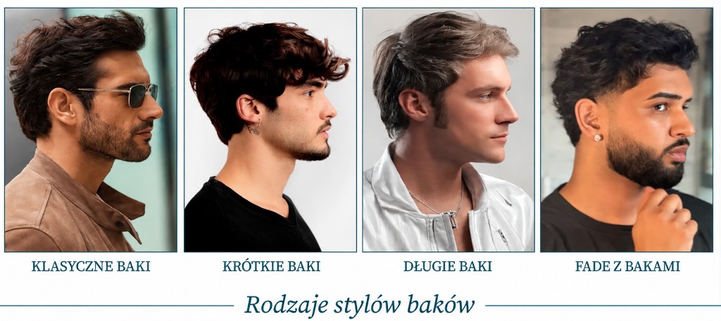 Wykres pokazujący klasyczne, krótkie, długie, stopniowane, połączone i baki typu mutton chops.