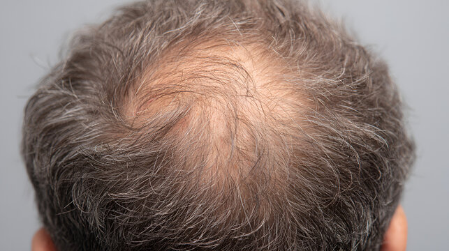 Widok z góry na przerzedzenie korony, typowy objaw łysienia vertex w Turkus Hair Transplant Clinic, Warszawa.
