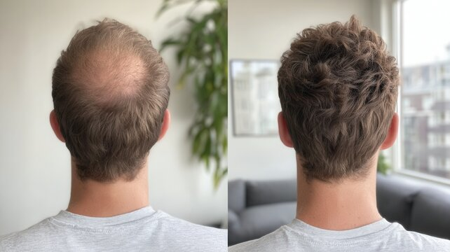 Widok z tyłu z lepszą gęstością korony po FUE w Turkus Hair Transplant Clinic, Warszawa.