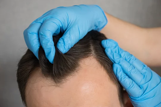 Badanie skóry głowy po przeszczepie, plan podstawowej pielęgnacji w Turkus Hair Transplant Clinic, Warszawa.